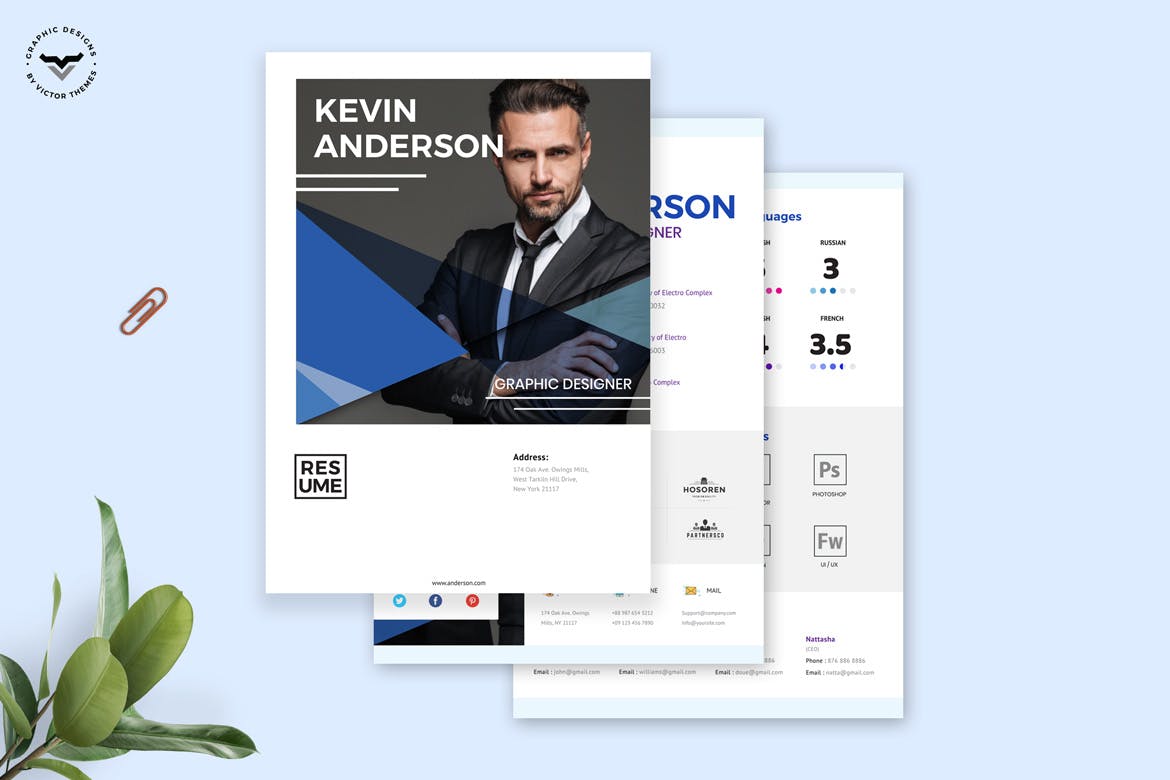 高级设计师创意个人简历排版设计模板 Professional CV Template插图(1)