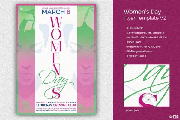妇女节活动传单PSD模板v2 Womens Day Flyer PSD V2