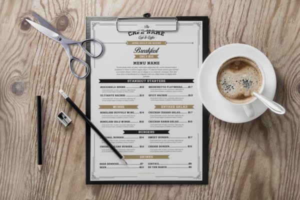 复古设计风格咖啡厅PSD菜单模板 Vintage Cafe &amp; Cofee Menu