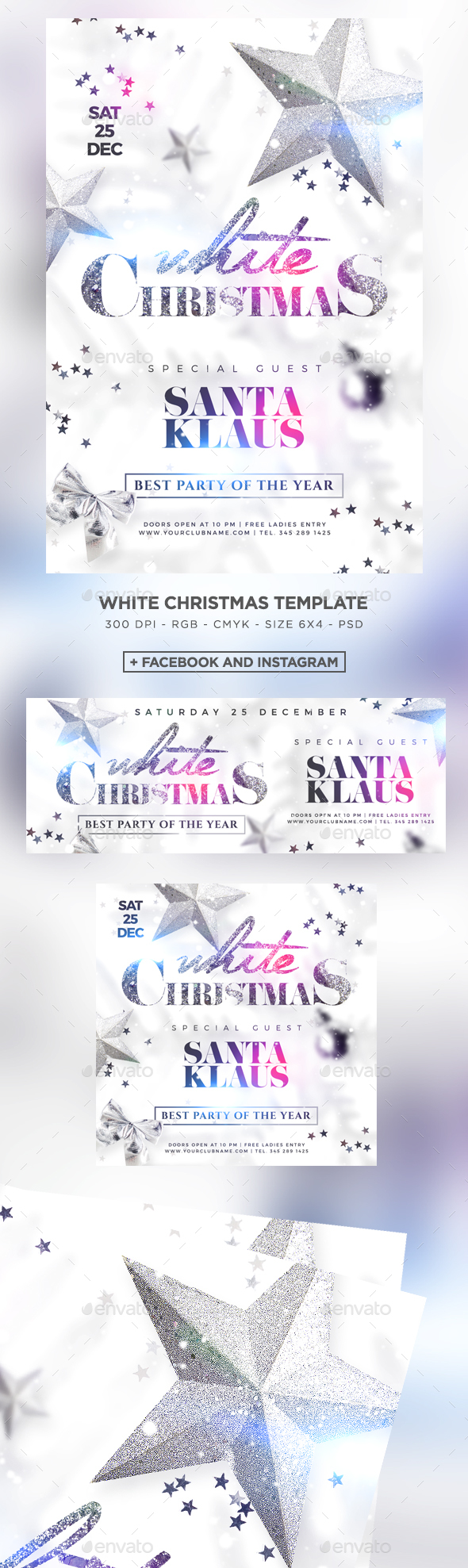 独特白色圣诞节派对海报模板 White Christmas Party [psd]插图