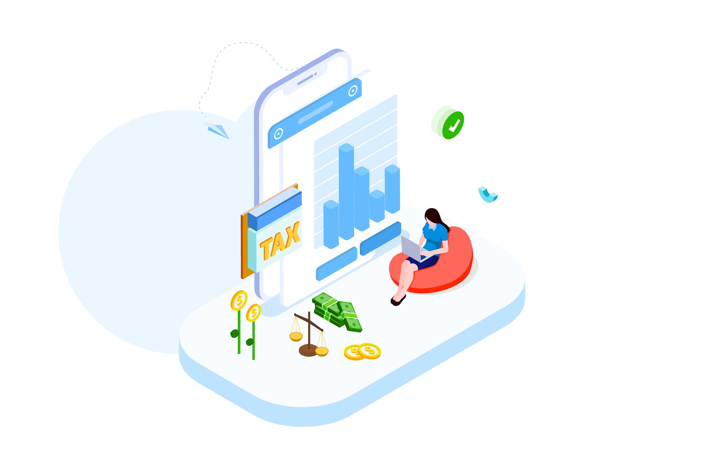 纳税金融业务场景等距概念插画v4 Pay Tax of Finance Isometric Illustration – FV插图