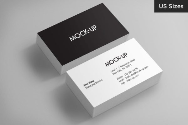 美国尺码简约风企业名片样机模板 Business Card Mockups – US Sizes