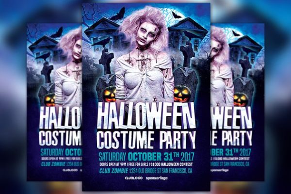 万圣节服装化妆派对传单模板 Halloween Costume Party Flyer