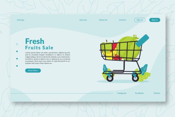 蔬果市场网站设计矢量插画素材 Fresh Fruit Sale – Web Header &amp; Landing Page GR