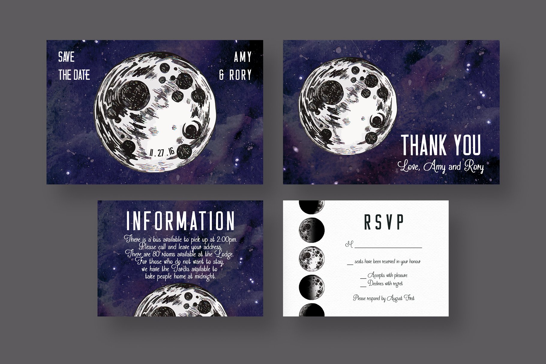 月亮星空背景婚礼设计物料模板 To the Moon and Back Wedding Suite插图(3)