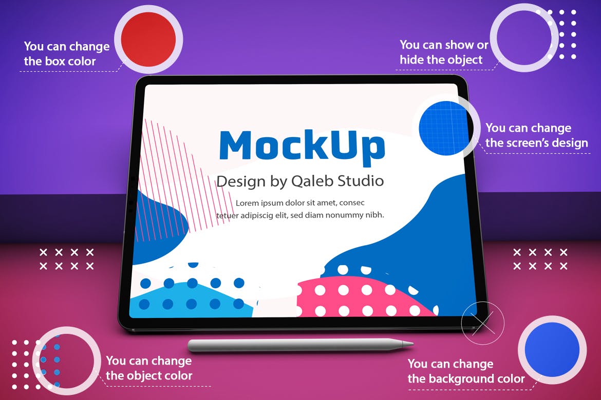 抽象设计风格iPad Pro平板电脑屏幕效果图素材库精选样机v2 Abstract iPad Pro V.2 Mockup插图(2)