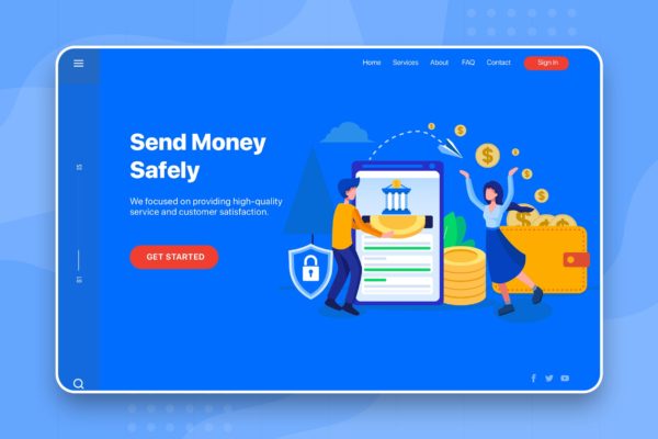 网站Banner&amp;着陆页设计网上转账安全主题素材库精选概念插画素材 Send Money Safely – Banner &amp; Landing Page