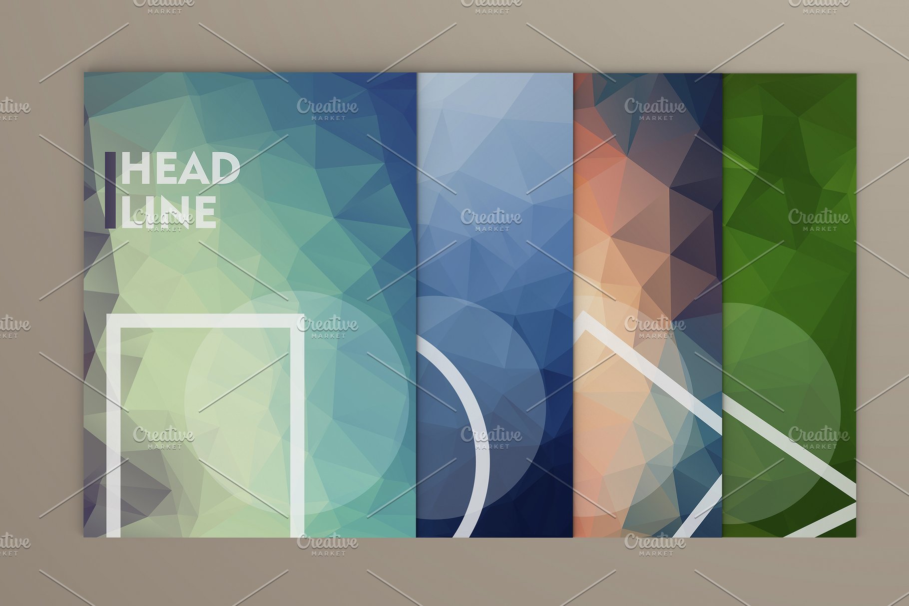 多色抽象多边形风格的精美小册子模板 Brilliant brochures in poli style插图(4)