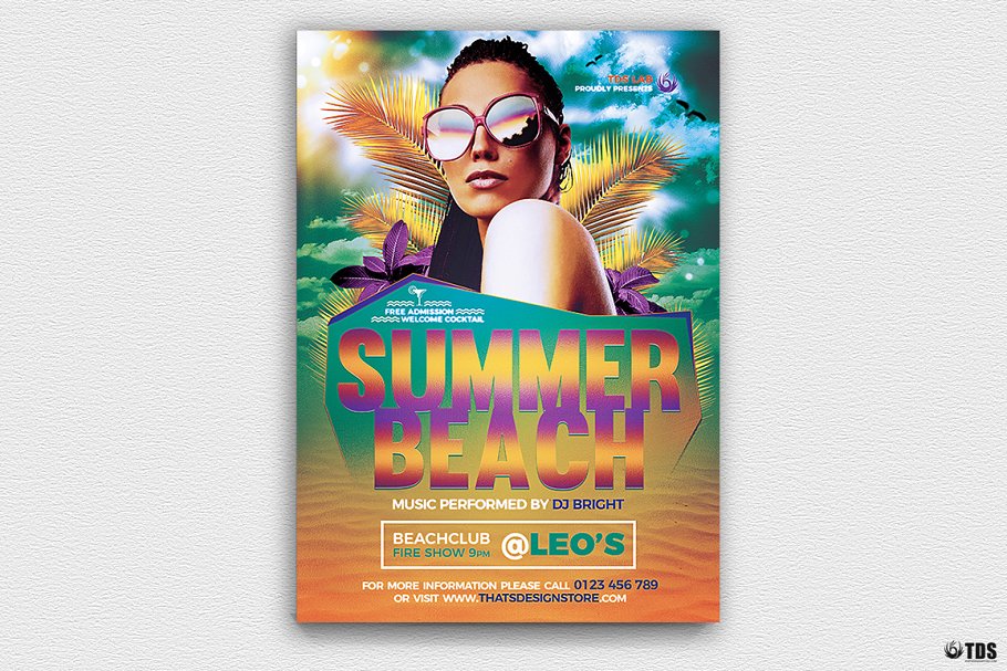 夏季海滩派对传单设计PSD模板 Summer Beach Flyer PSD V1插图(1)