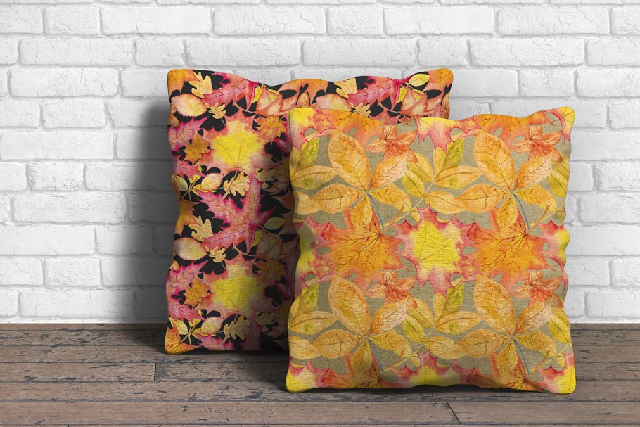 秋天落叶水彩图形剪贴画 Fall Watercolor Digital Paper Pack插图(4)