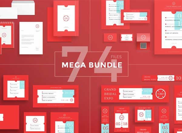 高端红色 VI 设计素材集 Mega Bundle | Bridal Expo (社交+文档+名片+传单+海报模板 )
