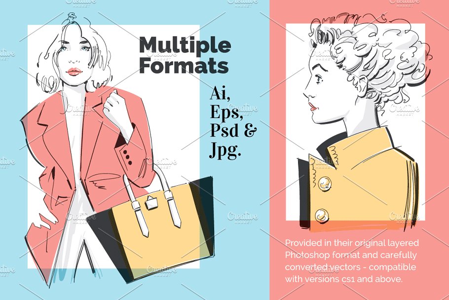 时尚肖像插画 Fashion Portrait Illustrations插图(4)
