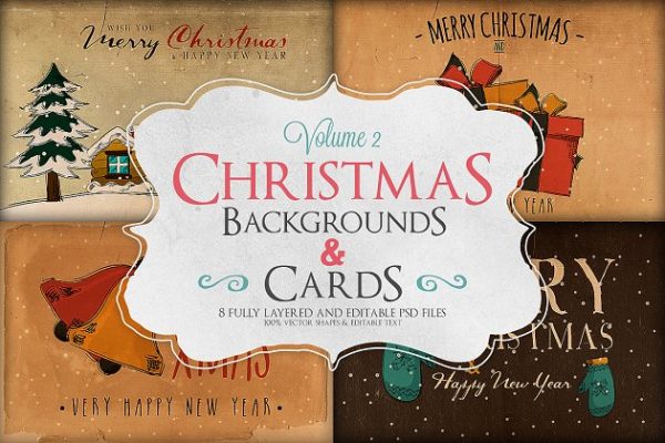 圣诞节主题背景&amp;卡片贺卡模板v2 Christmas Background &amp; Cards Vol.2