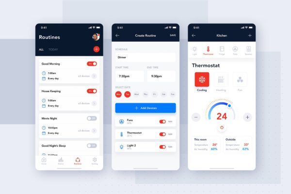 智能家居APP应用控制中心界面设计素材库精选模板 3 iOS screen for Smart Home Controller app