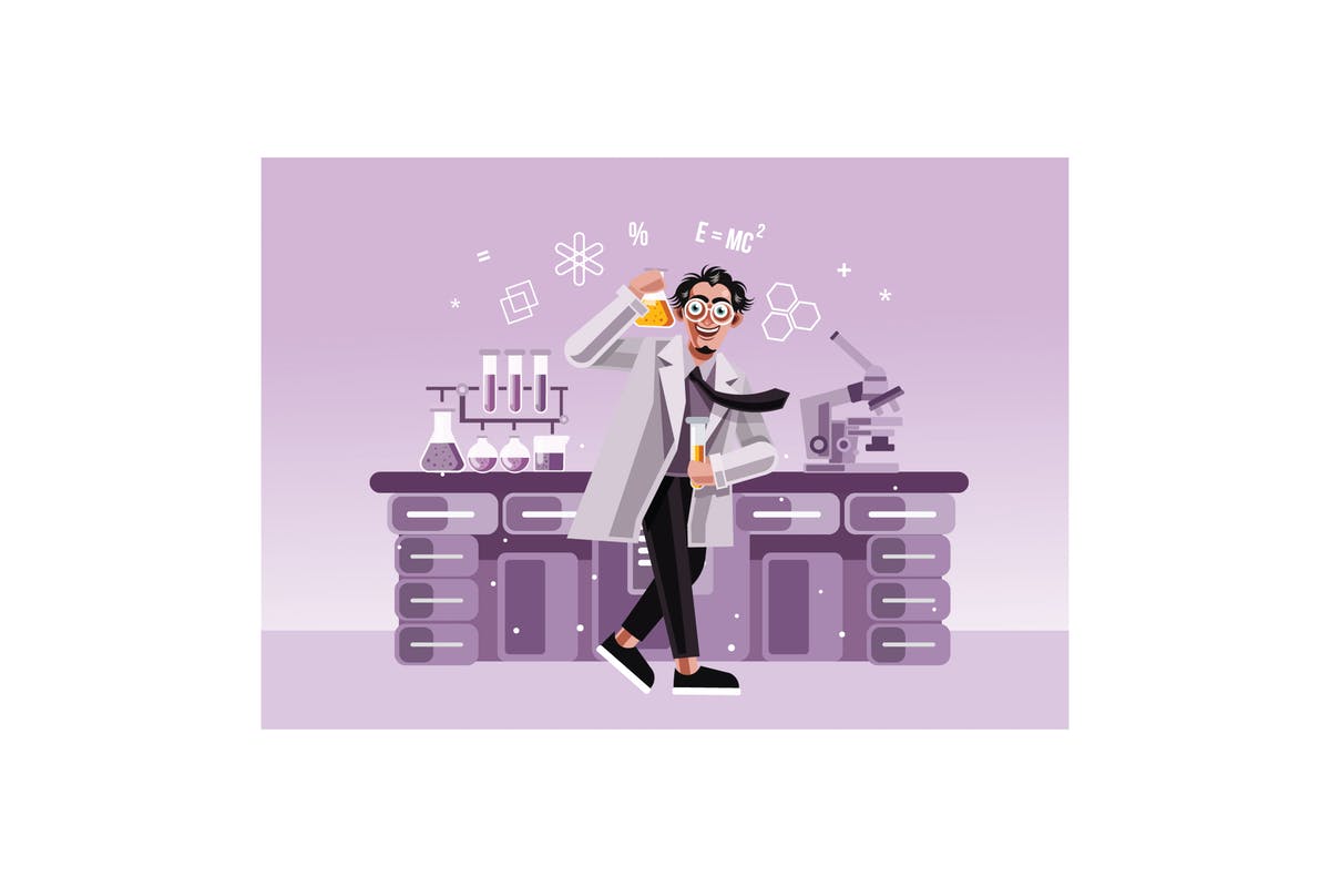 化学实验室卡通矢量插画设计素材 Chemist in the laboratory插图
