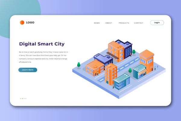 现代化智能城市等距矢量插画网站着陆页模板 Isometric Landing Page