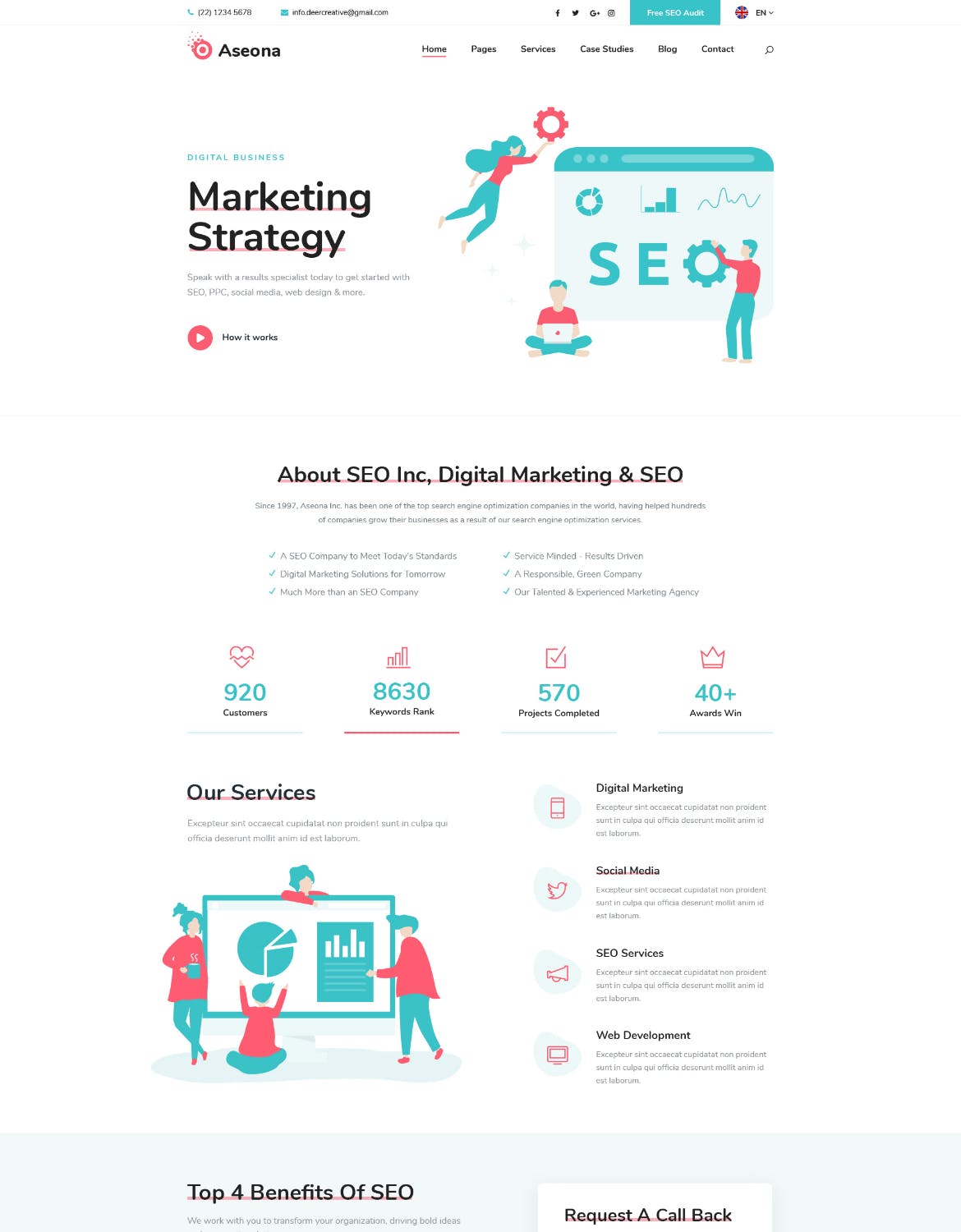 SEO数字营销服务企业官网设计PSD模板 Aseona | SEO Digital Marketing Template PSD插图(1)