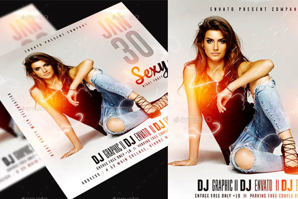 女性黑夜Dj派对海报传单模板