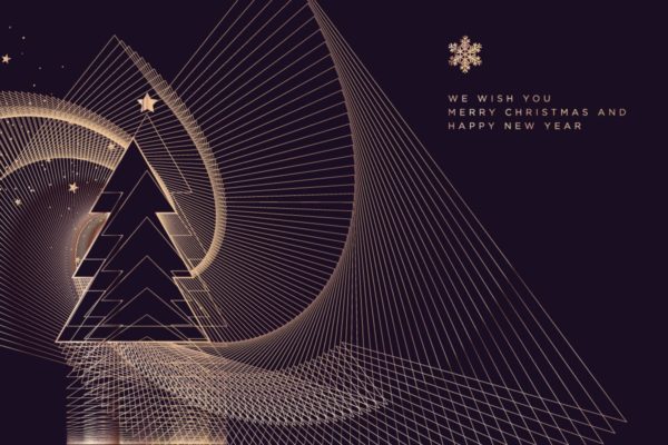 圣诞节&amp;2019新年多线图图形圣诞树矢量背景素材 Merry Christmas and Happy New Year 2019