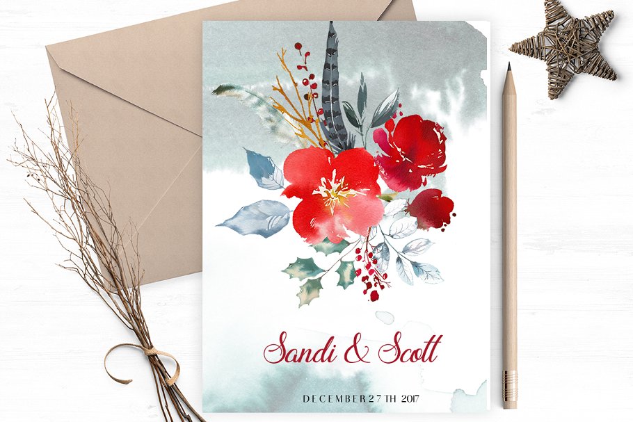 北欧斯堪的纳维亚设计风格红色水彩花卉插画 Boho Scandi Red Flowers PNG插图(6)