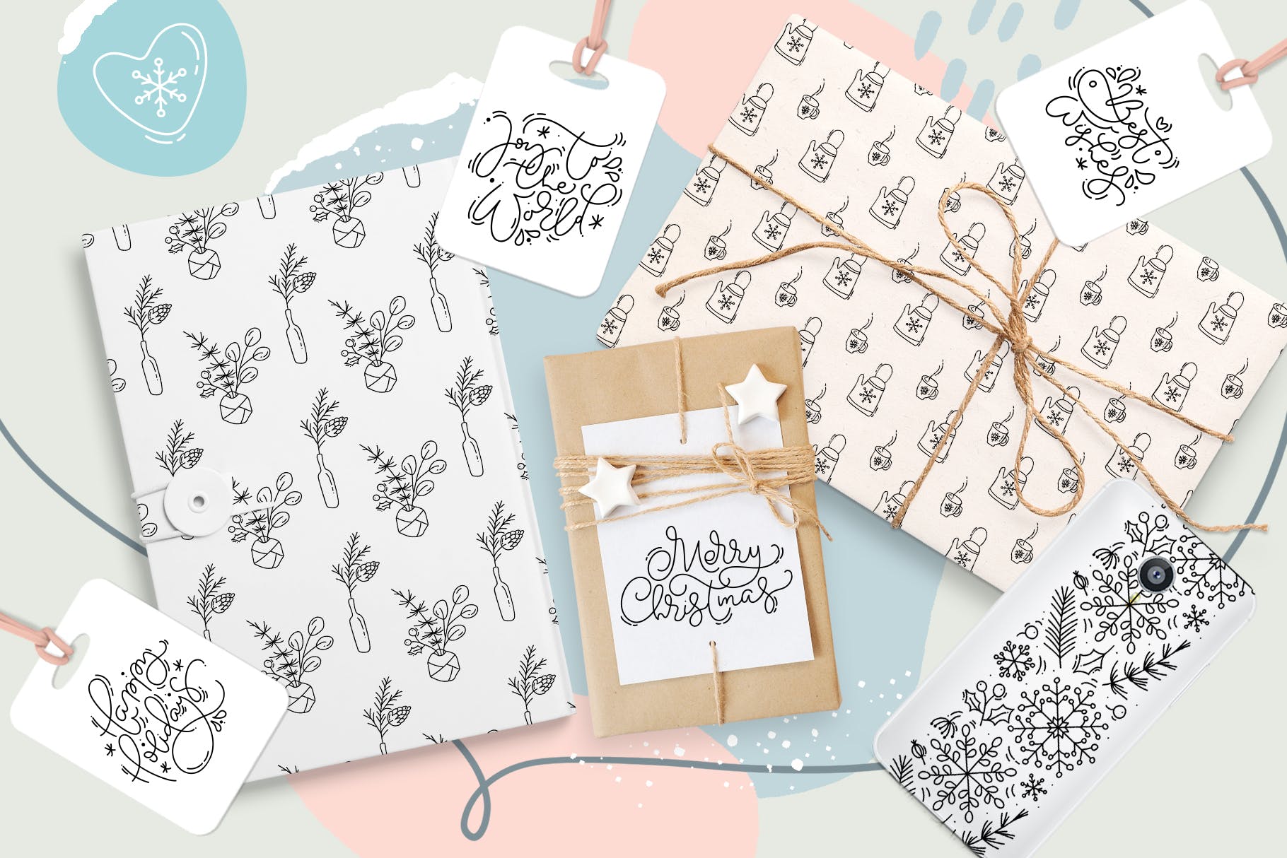 Monoline线条设计风格圣诞节设计素材包 Merry Christmas monoline插图(10)