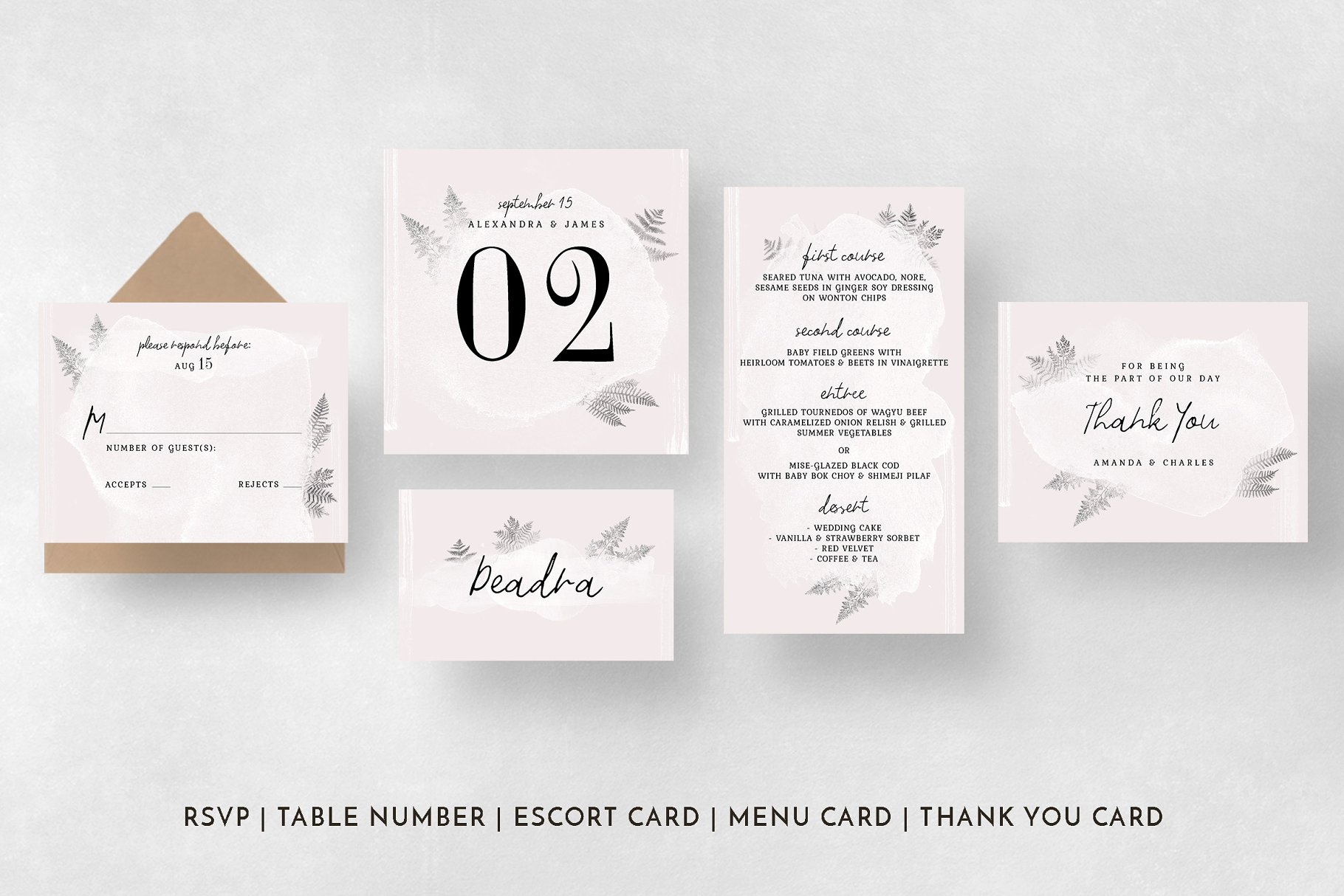 水彩画风格婚礼设计物料模板 Watercolor Sprigs Wedding Suite插图(6)