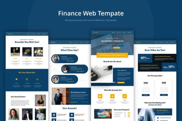 金融理财公司官网企业网站设计素材库精选模板 Finance Web Template