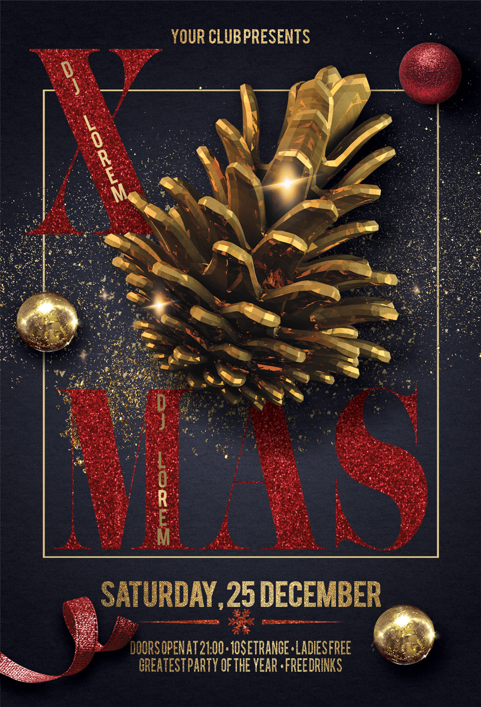 圣诞节&新年派对宣传海报模板 Christmas New Year Party Flyer [psd]插图(1)