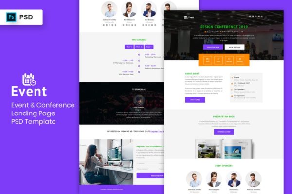 大型活动＆会议宣传网站着陆页设计PSD模板V4 Event &amp; Conference – Landing Page PSD Template-04