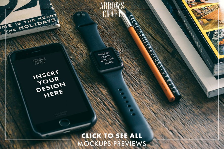 工匠场景风格iWatch样机模板 Arrows & Craft – Apple Watch Mockups插图(5)