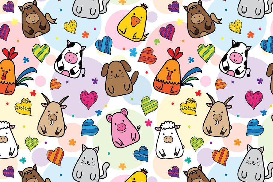 手绘涂鸦农场动物设计元素图案 Doodle farm animals插图(1)
