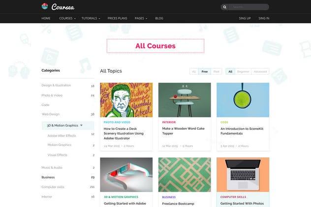 在线教育&线上培训网站PSD模板 Coursea – Online Tutorials & Courses Template插图(3)
