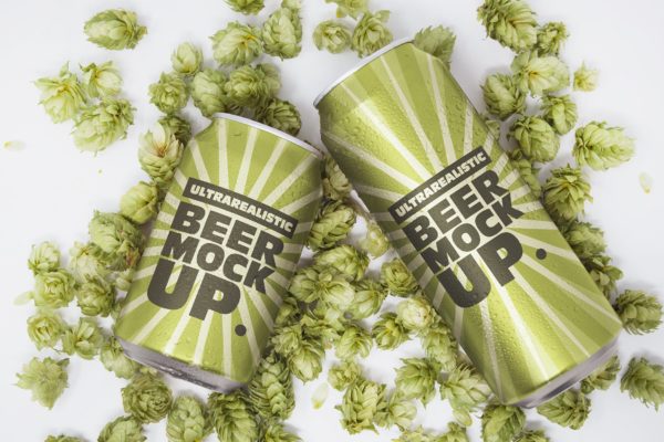 两种尺寸啤酒罐易拉罐外观设计图素材库精选 Beer Can Duo Mockup