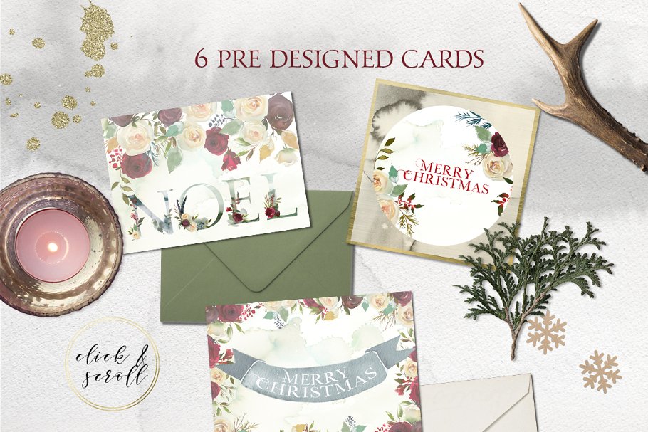 冬季花卉花饰相关设计工具包(剪贴画、纹理&装饰字母) Winter Solemnity Floral Design Kit插图(8)