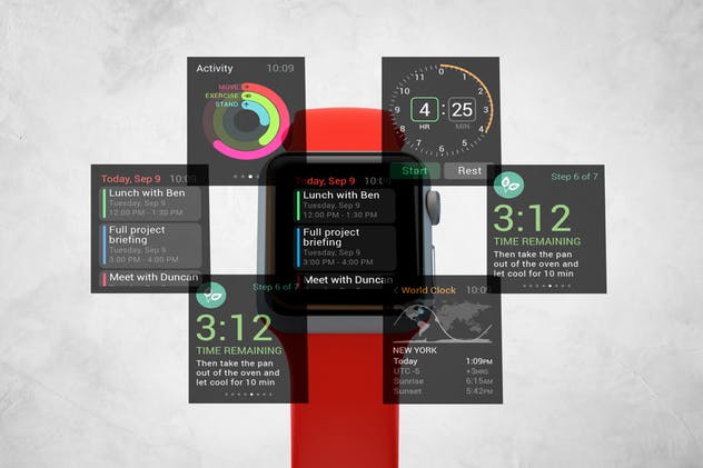 Apple智能手表APP设计展示设备样机V.3 Apple Watch Mockup V.3插图(3)