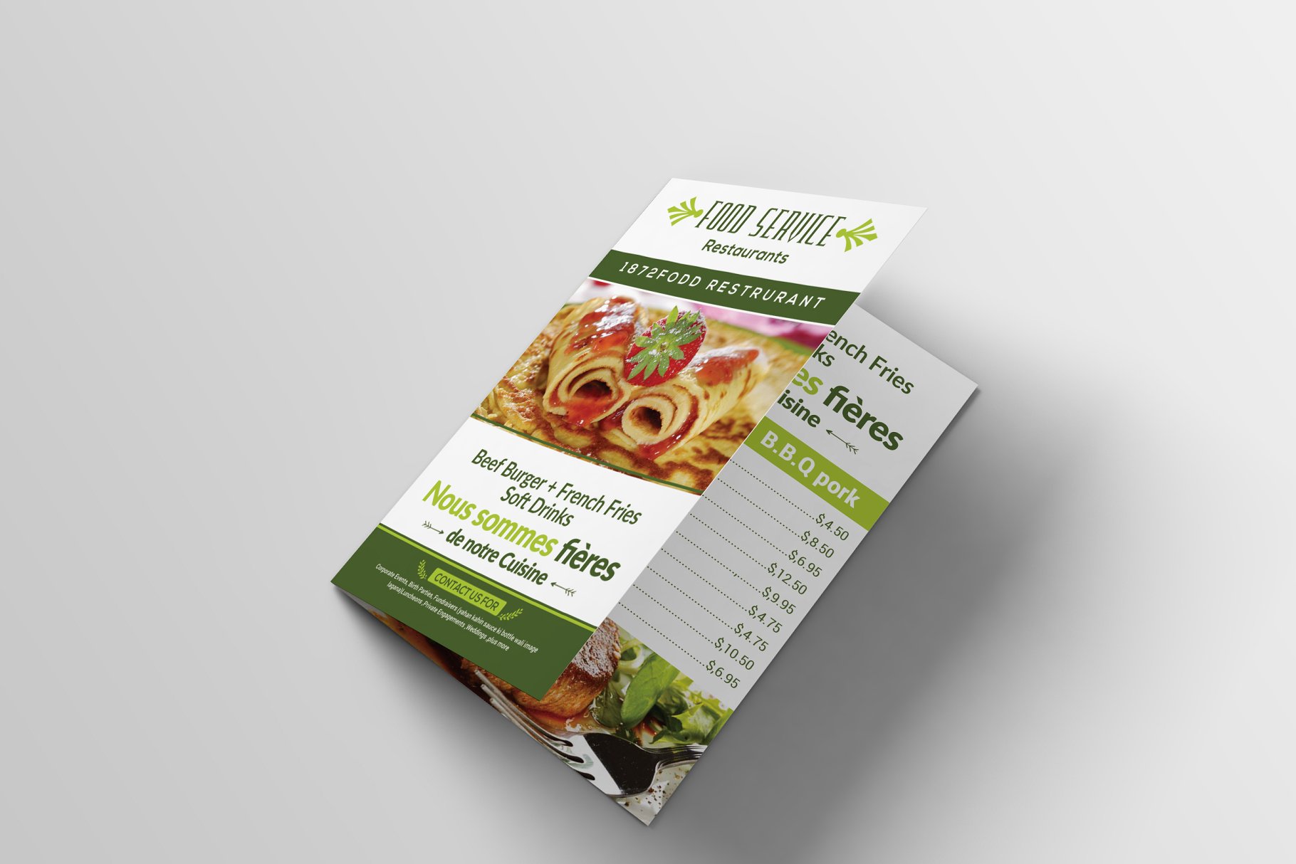 双折页西式快餐餐厅食品菜单模板 Bi-fold Restaurant Food Menu插图