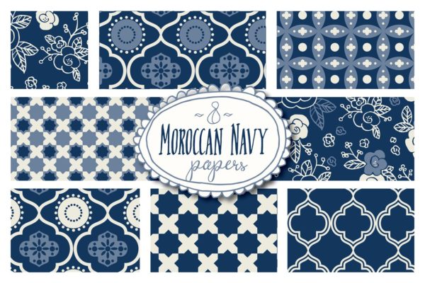 摩洛哥民族风装饰图案纸张纹理 Moroccan Seamless Patterns – Vector