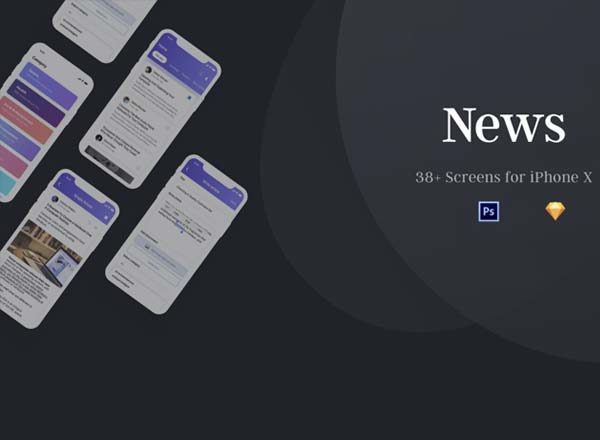 素材库下午茶：专门为iPhone X打造的高端新闻资讯类APP UI KITS[PSD,Sketch]