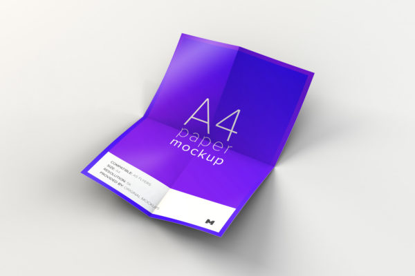 折叠展开效果A4纸张样机模板 Unfolded A4 Paper Mockup