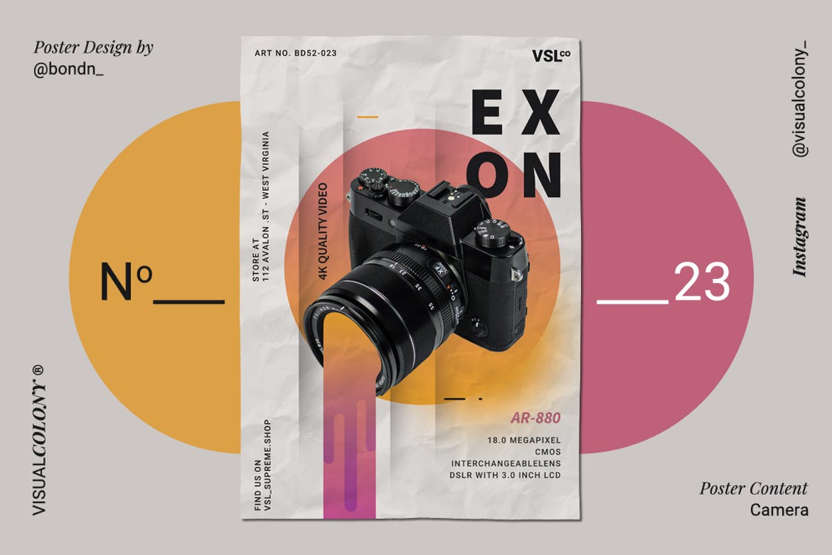 新品上市创意海报设计模板 Camera Mirrorless Poster插图