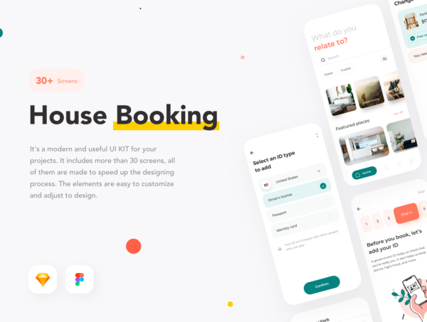 素材库下午茶：旅行房屋预订手机APP应用UI设计素材库精选套件
