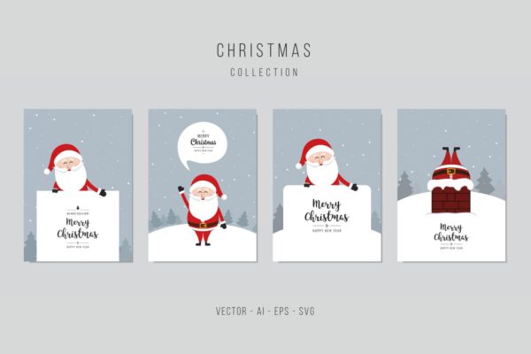 圣诞老人圣诞节贺卡矢量设计模板v4 Christmas Santa Claus Vector Card Set. vol.4