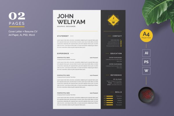 现代图形设计师CV简历模板 Modern Resume / CV Template