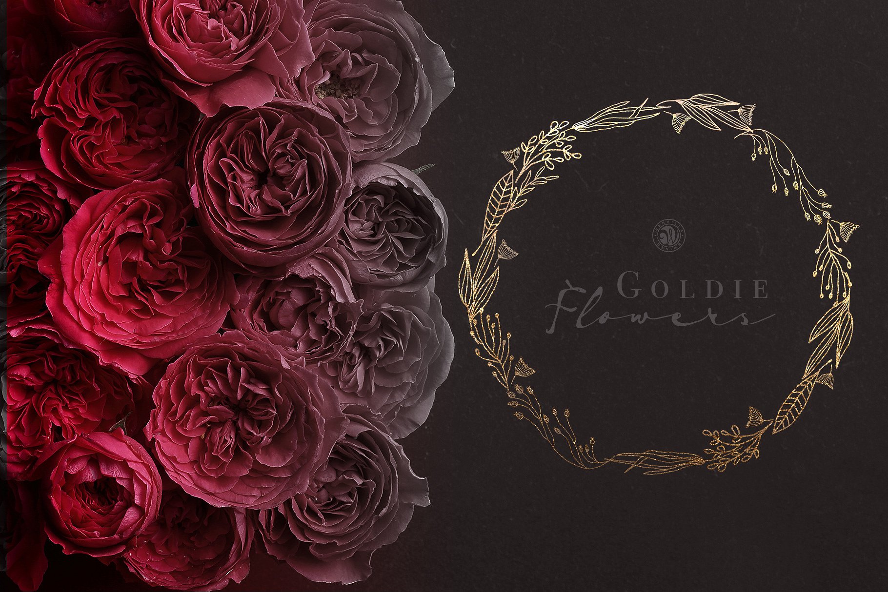 金箔水彩花卉图案背景插画 Goldie Flowers插图(1)