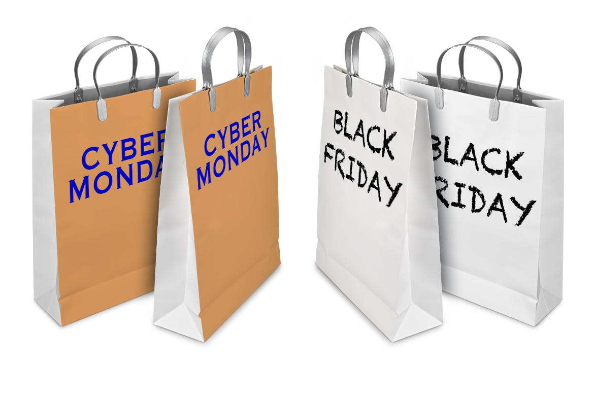 网络星期一&黑色星期五促销日购物袋设计样机02 Business days mockup_02插图(1)