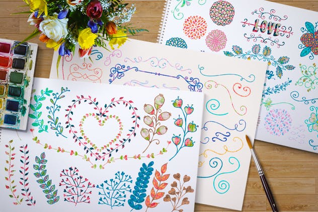 梦幻水彩设计套装 Watercolor Kit + Free Brushes插图(2)