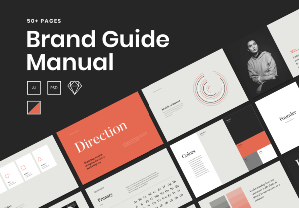 素材库下午茶：时尚现代的品牌指南手册模板[AI,Sketch]