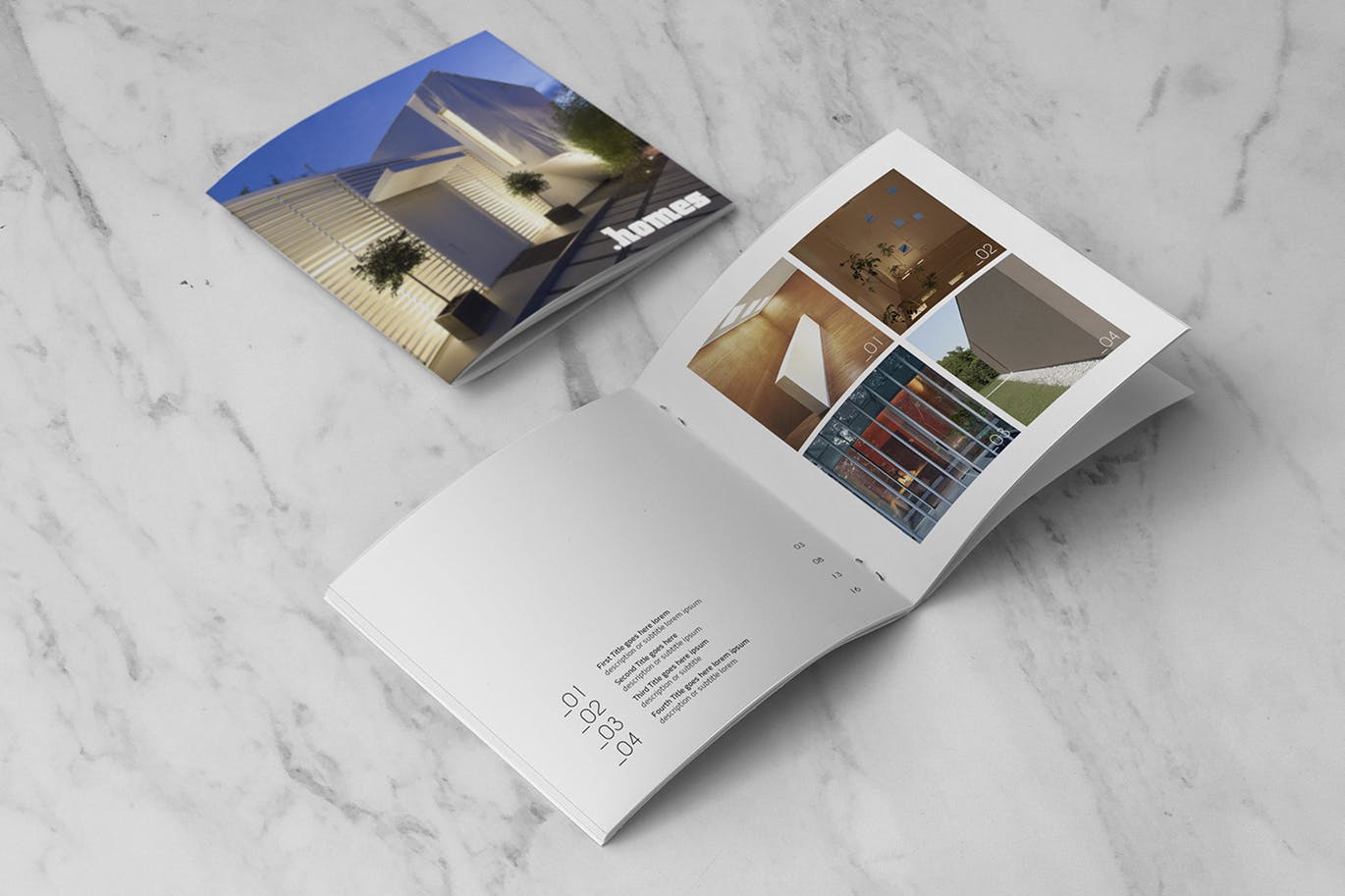 方形画册产品手册封面&内页设计效果图样机素材库精选 Square Brochure Cover & Open Pages Mockup插图(2)