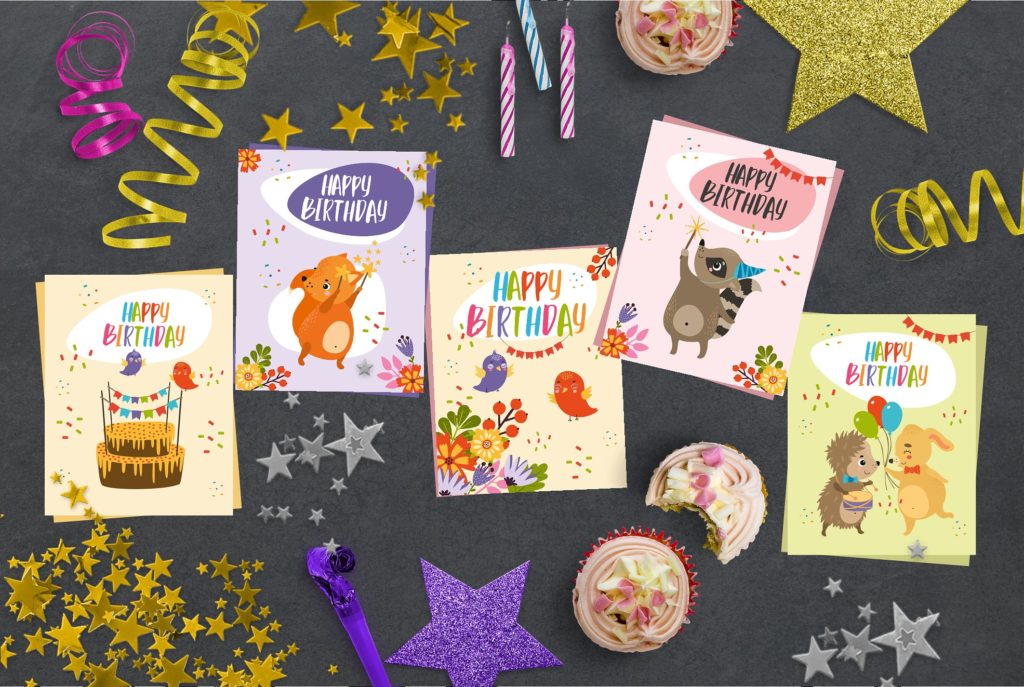 一组可爱动物生日主题背景素材下载[AI, EPS, JPG, PNG]插图(3)