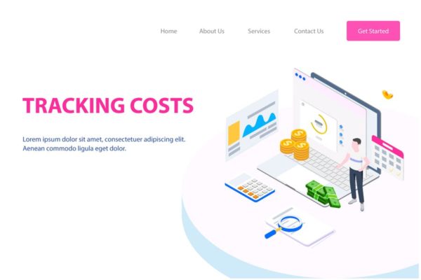 成本管理2.5D概念插画网站设计素材 Tracking Costs Isometric Illustration – FV